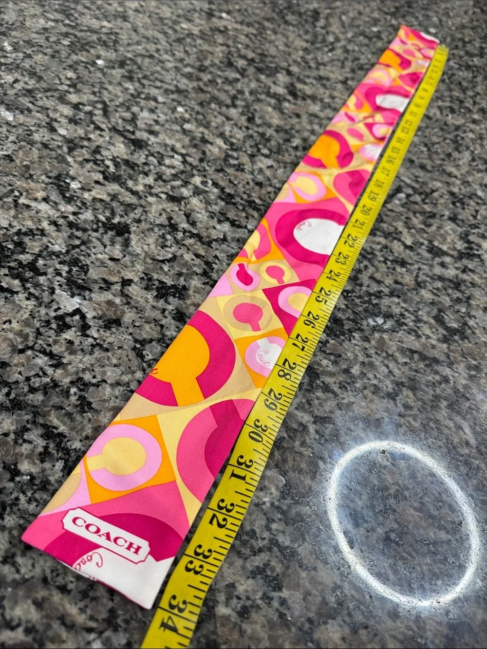 Coach silk twilly scarf Pink, Yellow & Orange Graphic Signature Scarf EUC